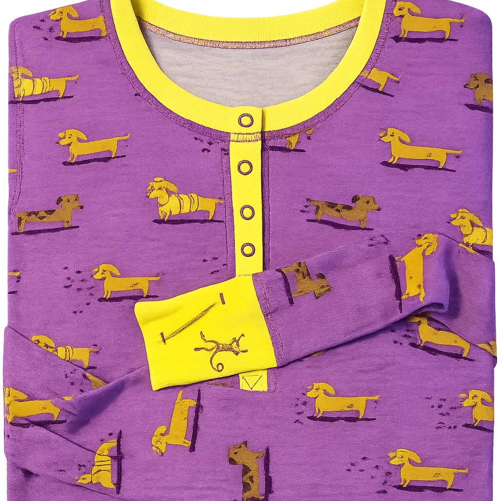 munki munki Purple Pajama Dress with Yellow Dachshund Print - Picture 3 of 5